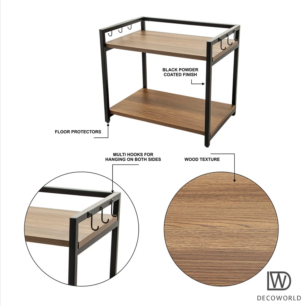 DECOWORLD || Microwave stand || Metal Microwave Stand for Kitchen Counter|| Double Platform for Extra Storage with hooks|| Kitch